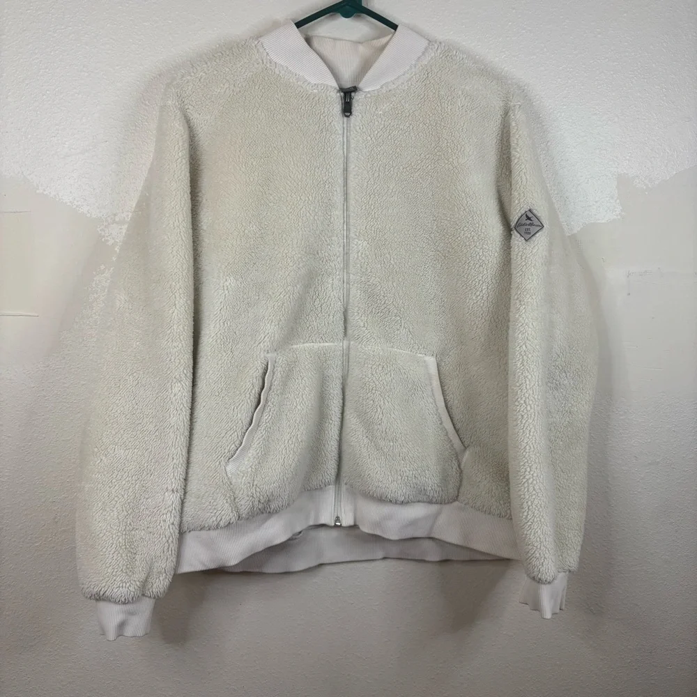 Eddie Bauer Sherpa Fleece Jacket Sz XL White Full Zip Pockets Very Warm - Picture 1 of 9